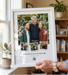 Babalar Günü Hediyesi Kişiye Özel Fotoğraflı Çerçeve Tablo - Babaya Anlamlı Hediye, QR Kodlu Anı Çerçevesi