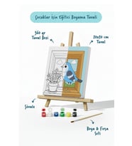 Pencere ve Kuş Temalı Çocuk Boyama Tuvali – Şövaleli Eğitici Boyama Seti 20x20 cm