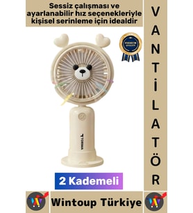 #Vantilatör Kompakt Sessiz Yoğun Üflemeli 2 Kademeli Şarjlı Sevimli Ayıcıklı Mini El Fanı Vantilatör
