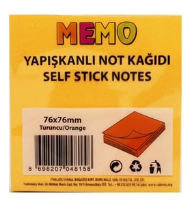 Memo Yapışkanlı Not Kağıdı 76X76Mm Turuncu - 3 adet