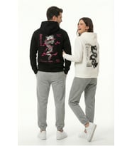 Unisex Oversize Hoodie Detaylı Grafik Figür Baskılı (Siyah)