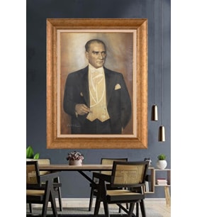 Altın Varaklı Çerçeveli Paspartulu Atatürk Tablo DC1490 (Gold)