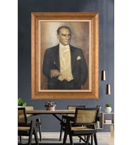 Altın Varaklı Çerçeveli Paspartulu Atatürk Tablo DC1490 (Gold)
