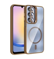 Coverzone Samsung Galaxy A25 ile Uyumlu Z-Etro MagSafe Wireless ?arj Destekli, G��l� Manyetik Tutucu, Stand Olabilen, Kamera Lens Hediyeli Koruyucu K?l?f Desert Titanyum
