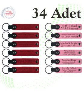 Kırmızı & Pembe, 34’lü Set, Kişisel Mesajlı Deri Anahtarlık, Matematik Öğretmeninden Karne Sürprizi