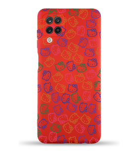Samsung Galaxy A12 Uyumlu Lansman Kılıf Hello Kitty Tasarımlı İçi Kadife Kapak-Kırmızı (Şeffaf)