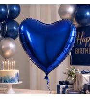 Koyu Mavi Kalp Folyo Balon 18 İnç Doğum Günü Parti Süsü Dekorasyon Balonu Helyumlu