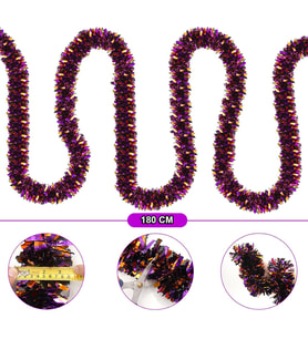 Mor Turuncu Renk 4 cm Genişlik Garland Çift Renk Sim Süs 180 cm
