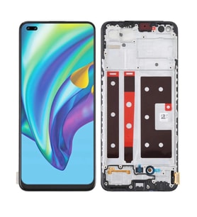 Oppo Reno 4 Lite TFT ile Uyumlu Lcd Ekran Dokunmatik Çıtalı Cph2125 (Parmak İzi Çalışmaz) (Siyah)