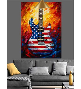 Amerikan Bayrağı Gitar Sanatı Dekoratif Kanvas - Mdf Ahşap Tablo