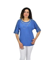 Kadın Kısa Kol Baskılı Bluz BGL-ST04708 (Mavi)