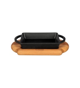 Lava Döküm Dikdörtgen Sahan Döküm Demir Yekpare Çift Kulplu Kayın Servis Ahşabı Ölçü 12x15cm.