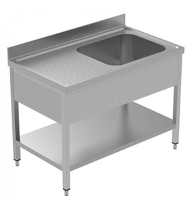 Electrolux Professional Tek Evyeli Tezgah, Evyesi 600x500 Mm, Damlalığı Solda, Taban Raflı - 1200 Mm, Plus LSGLG1216S