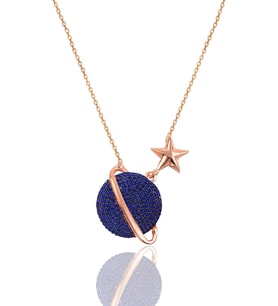Gümüş rose safir taşlı satürn gezegen kolye SGTL12512LACIVERT