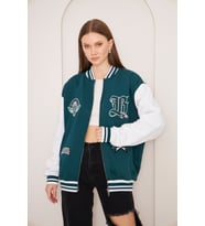Unisex Oversize YEŞİL OWNERS CLUB Bomber Kolej Ceket