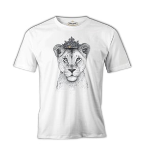 Taç - Dişi Aslan Beyaz Erkek Tshirt