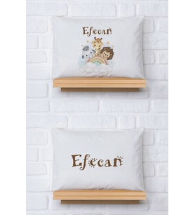 Pia Baby Premium %100 Pamuk İkili İsim Yazılı Erkek Bebek Yastık Kılıfı – 35x45 cm Organik Baskı 5041-13 (Ekru)