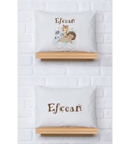 Pia Baby Premium %100 Pamuk İkili İsim Yazılı Erkek Bebek Yastık Kılıfı – 35x45 cm Organik Baskı 5041-13 (Ekru)
