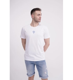 The Socks Company 23SCTS240U Uçan Balon Nakışlı Bisiklet Yaka Beyaz Tshirt