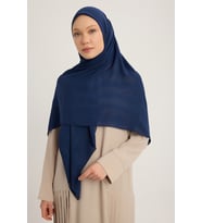 MıssColor A25256 Jakarlı Ekose Şifon Eşarp 120x120cm - Beyaz (Lacivert)