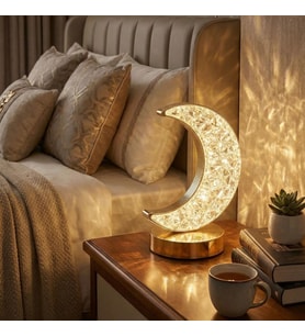 Hilal AY Model Kristal LED Masa Lambası – Dokunmatik, 3 Renk Işık Modlu, Şarjlı Mini Dekoratif Gece Lambası