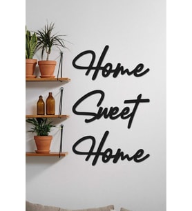 Home Sweet Home Duvar Tablosu Dekoratif Ahşap Tablo Kapı Süsü (Siyah - Beyaz)