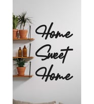 Home Sweet Home Duvar Tablosu Dekoratif Ahşap Tablo Kapı Süsü (Siyah - Beyaz)