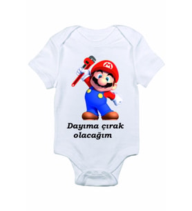 Erkek Bebek Beyaz Dayıma Çırak Olacağım Baskılı Zıbın Body