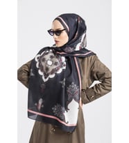 Etnik Desen Venezia Seri Şal Eşarp Askısı ile Birlikte 90X200 cm Siyah Pudra-90X