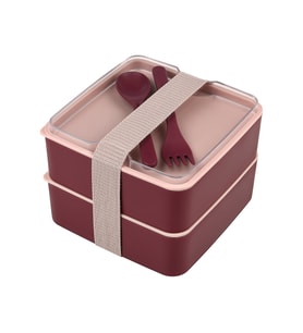 Double Kare İki Katlı Lunch Box Beslenme Saklama Kutusu - Bordo