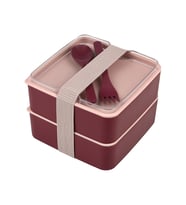 Double Kare İki Katlı Lunch Box Beslenme Saklama Kutusu - Bordo