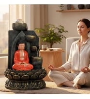 Dekoratif Büyük Şelaleli LED Işıklı Buddha Masaüstü Dekoratif Su Çeşmesi – Akan Su Efektli Feng Shui