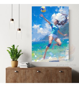 Voleybol Oynayan Kız Kanvas Tablo Duvar Tablosu Modern Ev Dekoru Kanvas Salon Tablosu (Çok Renkli)