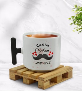 BK Gift Kişiye Özel Canım Babam Tasarımlı Siyah T Kulplu Middle Kupa Bardak - Model 2