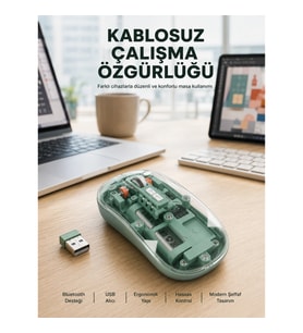 Mey İthalat® Çift Mod Bağlantılı Kablosuz Mouse Bluetooth ve USB Alıcılı Yeni Nesil