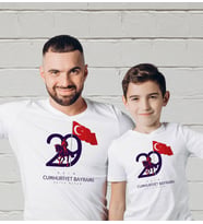 BK Gift 29 Ekim Tasarımlı 2’li Baba-Oğul Beyaz Tişört-9, 29 Ekim Hediyesi, Trend Tişört, 100.Yıl Hediyesi