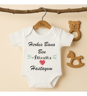 Pia Baby B28 %100 Pamuk Herkes Bana Ben Amcama Hastayım Yazılı İsme Özel Bebek Body (Ekru)