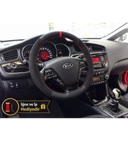 Kia Ceed Sportswagon Dikme Direksiyon Kılıfı Alcantara Süet Mat Karbon Kırmızı Yüzük ve Dikiş 2012-2018