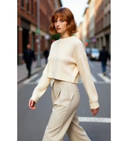 Kadınlar İçin Oversize Crop Bisiklet Yaka Fitilli Uzun Kollu Basic Akrilik Triko Kazak İlkbahar