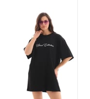 pilelistore- Baskılı T-Shirt Kısa Kol Bisiklet Yaka Regular Rahat Kalıp Günlük Tişört - Siyah