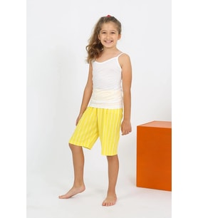 pilelistore- Kız Çocuk İp Askılı Şortlu Penye Beyaz Pijama Takım