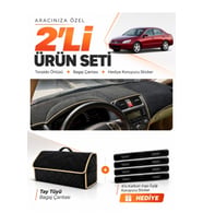 HONDA ACCORD (2002-2008) Uyumlu Torpido Örtüsü + Tay Tüyü Bagaj Çantası + Sticker Seti - Siyah Bej