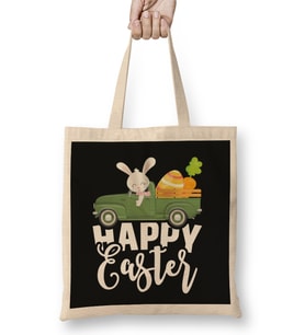 Happy Easter Vintage Truck Bunny Bez Çanta Uzun Saplı