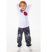 ZenoKido Çiçekli Kız Çocuk Pantolon Tshirt Alt Üst Takım ZNK-SS-114 (Beyaz)