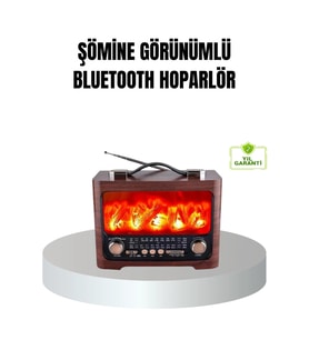 Mey İthalat® Solar Şarjlı Şömine Alev Efektli Bluetooth Hoparlör 7W Taşınabilir Ses Sistemi