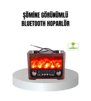 Mey İthalat® Solar Şarjlı Şömine Alev Efektli Bluetooth Hoparlör 7W Taşınabilir Ses Sistemi