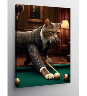 Kanvas Tablo Bilardo Oynayan Kedi