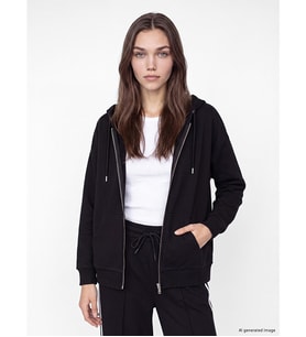 LCW Modest Siyah Kapüşonlu Oversize Kadın Kalın Fermuarlı Sweatshirt