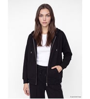 LCW Modest Siyah Kapüşonlu Oversize Kadın Kalın Fermuarlı Sweatshirt