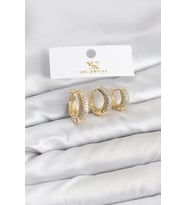 Pirinç Gold Renk Zirkon Taşlı Halka Model YSX Trio Küpe Seti - TJ-BKP11558